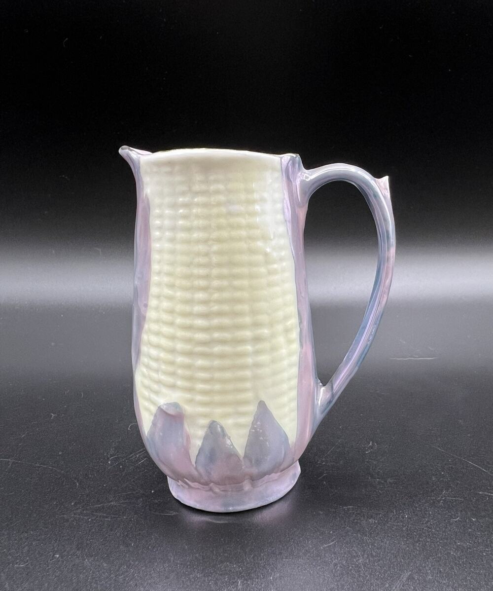 Purple Lusterware Yellow Corn on the Cobb Creamer Pitcher 3.25” Vintage